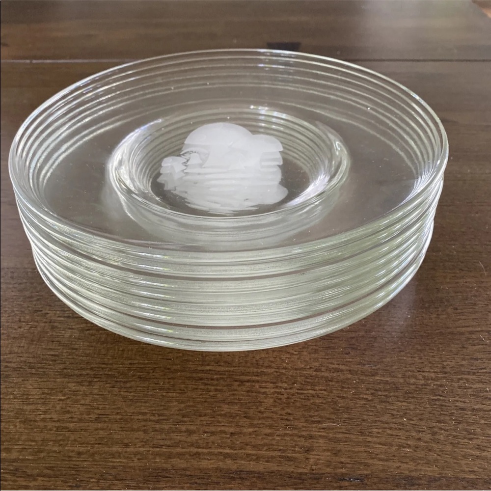 8 Mushroom Plate Vintage MCM Bonwit Teller 1950's Clear Glass Salad Dish SET - Picture 2 of 11